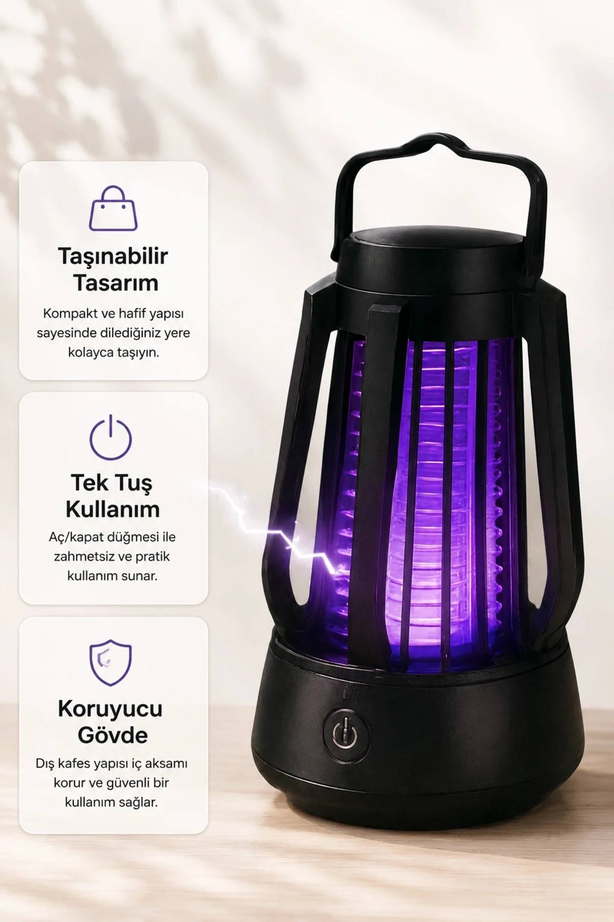 Taşınabilir Mor Işıklı Sineksavar Lamba Koruyucu Gövdeli Pratik Kullanım Cihazı Taşınabilir Mor Işıklı Sineksavar Lamba Koruyucu Gövdeli Pratik Kullanım Cihazı