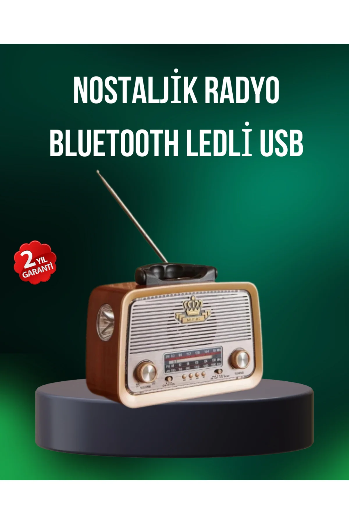 Taşınabilir Nostalji Radyo Bluetooth USB AUX Girişli