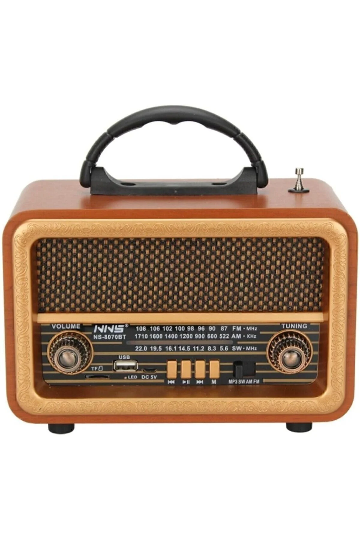 Taşınabilir Nostaljik Fm Radyo Bluetooth Tf Kart Usb Destekli Ahşap Kasa Radyo