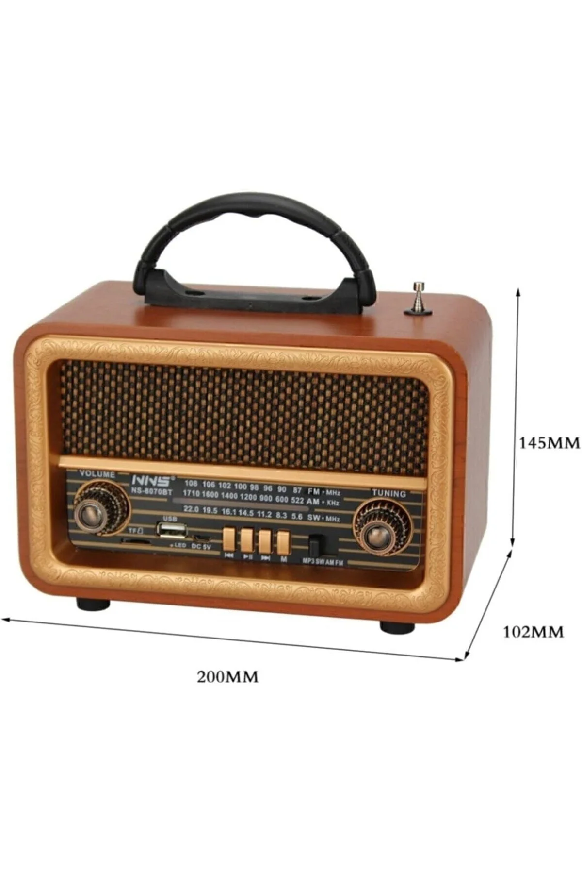 Taşınabilir Nostaljik Fm Radyo Bluetooth Tf Kart Usb Destekli Ahşap Kasa Radyo
