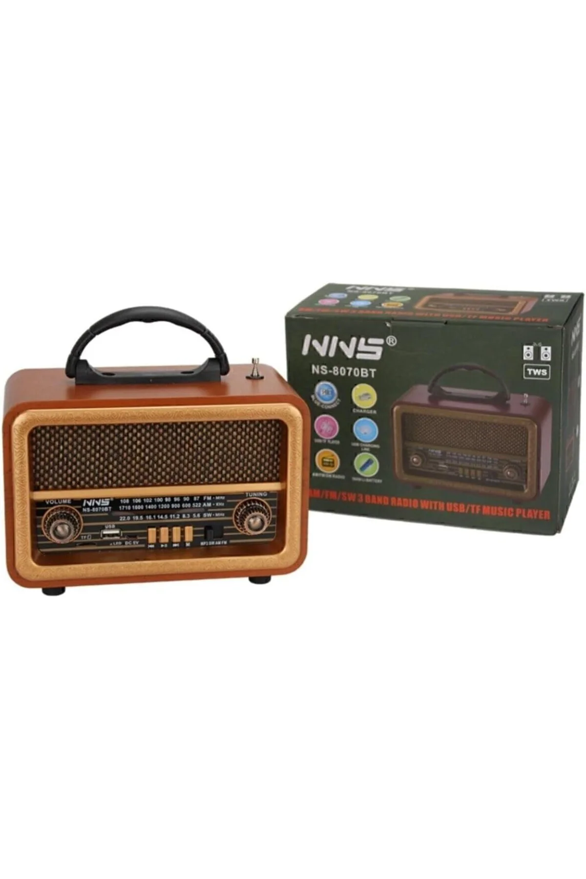 Taşınabilir Nostaljik Fm Radyo Bluetooth Tf Kart Usb Destekli Ahşap Kasa Radyo
