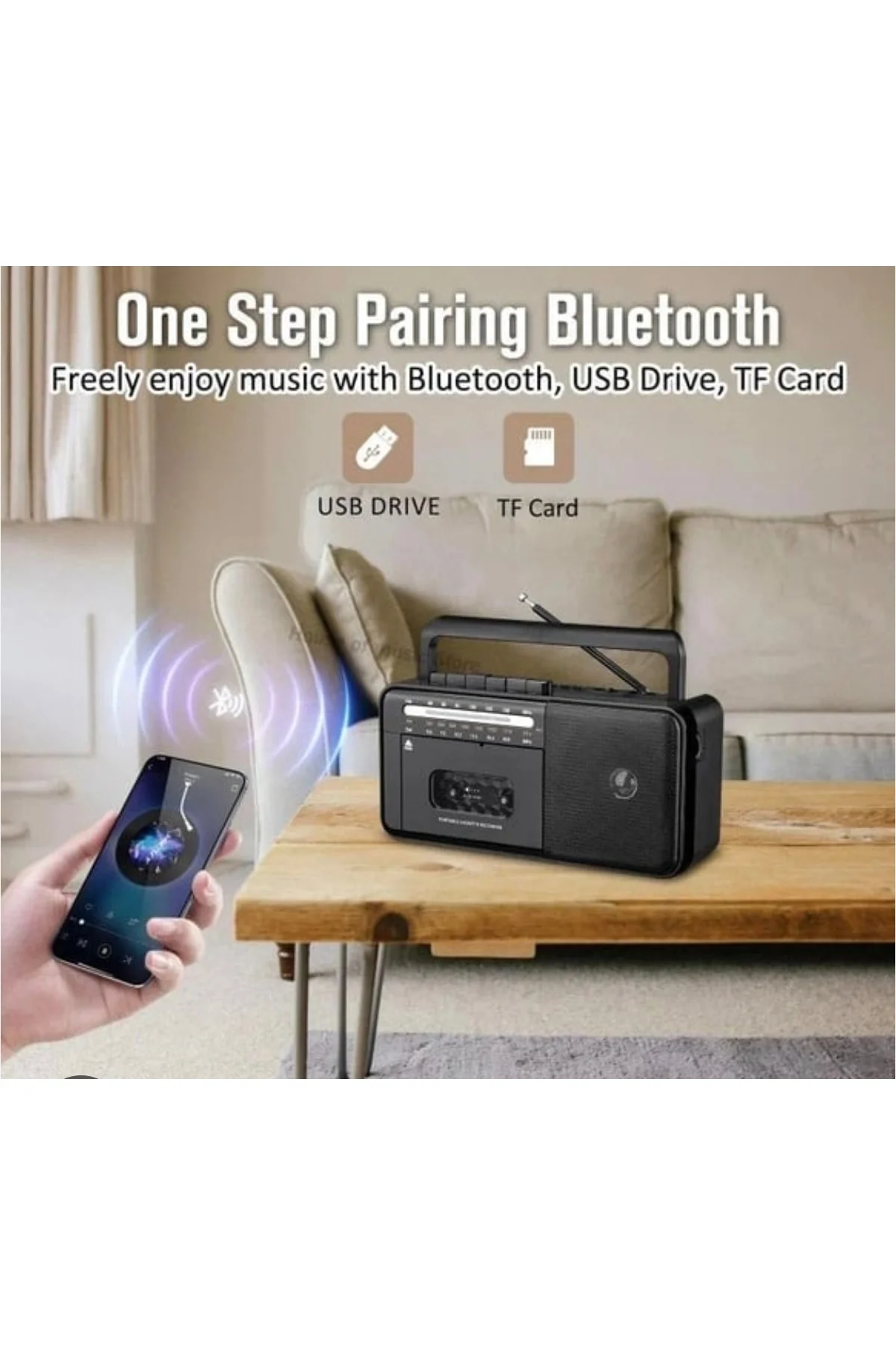 Taşınabilir nostaljik radyo kaset çalar FM radyo USB MP3 çalar Bluetooth hoparlör gri