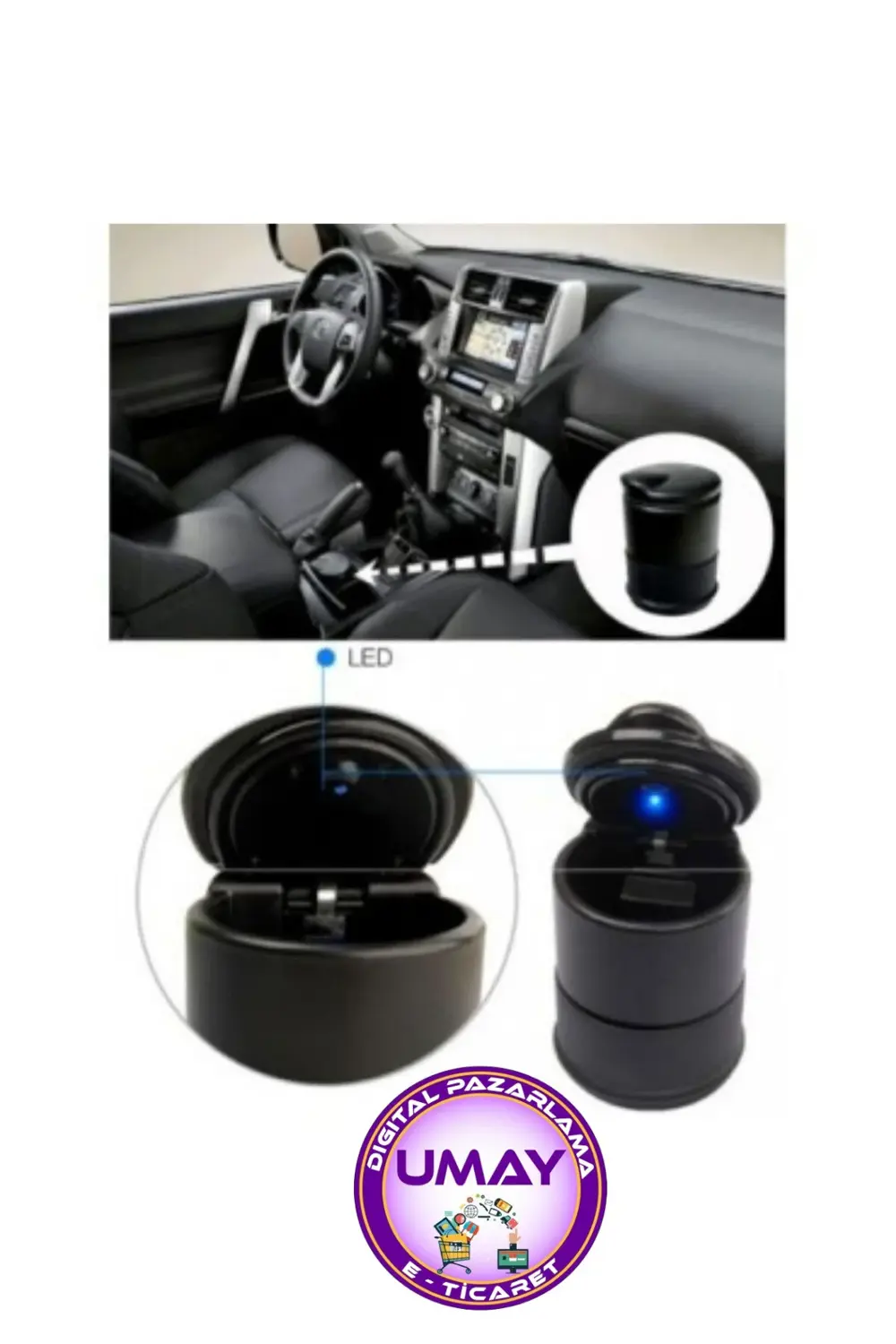 Taşınabilir Oto Araç Içi Mavi Led Işıklı Araba Kül Tablası Oto Kü
