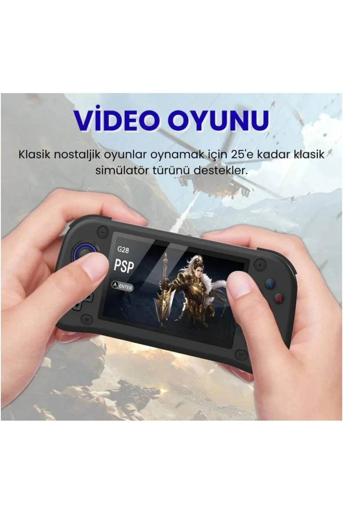Taşınabilir oyun konsolu 4.3 inç HD ekran siyah 64GB depolama 4GB RAM Bluetooth yok