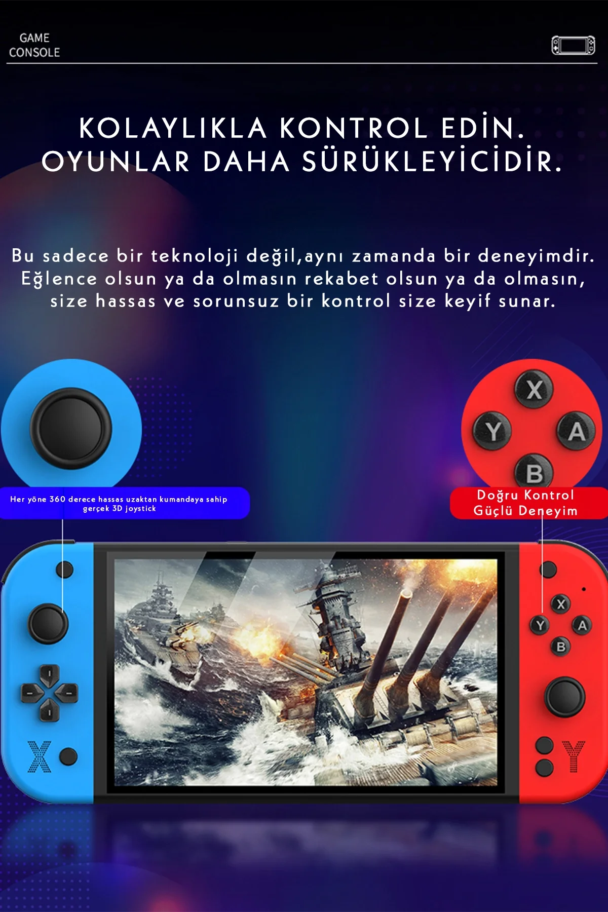 Taşınabilir oyun konsolu 7 inç HD ekran 2000 mAh batarya 10.000+ oyun çok renkli