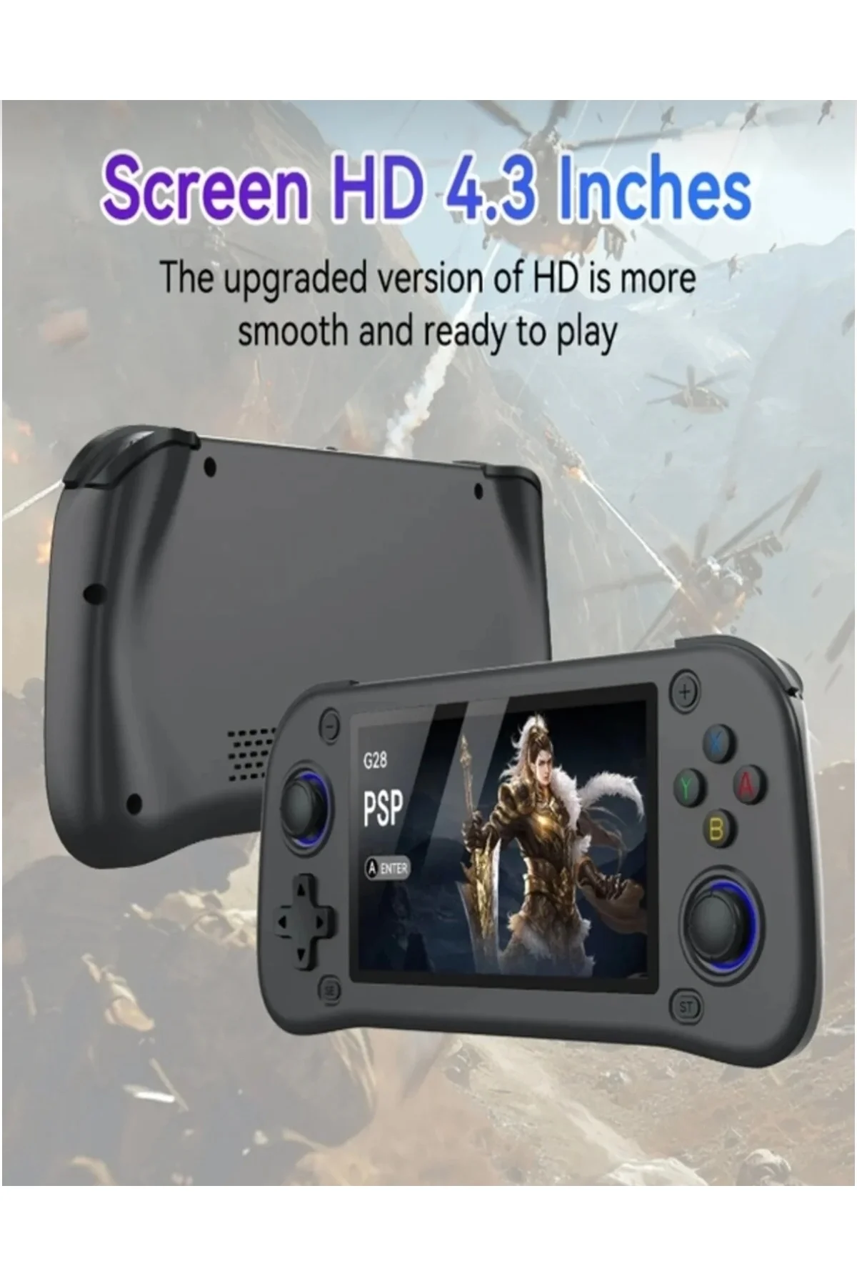 Taşınabilir oyun konsolu 4.3 inç HD ekran siyah 64GB depolama 4GB RAM Bluetooth yok