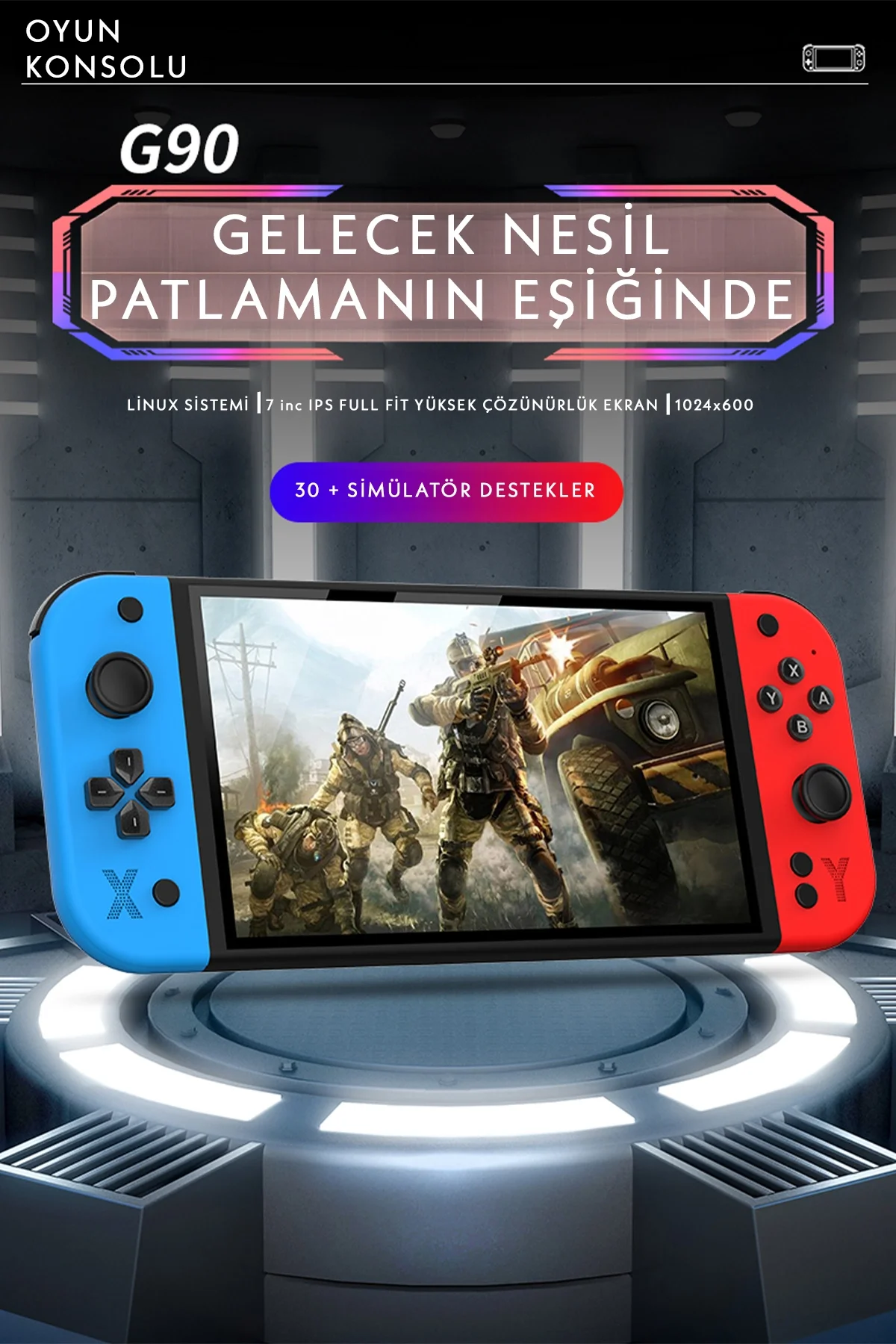 Taşınabilir oyun konsolu 7 inç HD ekran 2000 mAh batarya 10.000+ oyun çok renkli