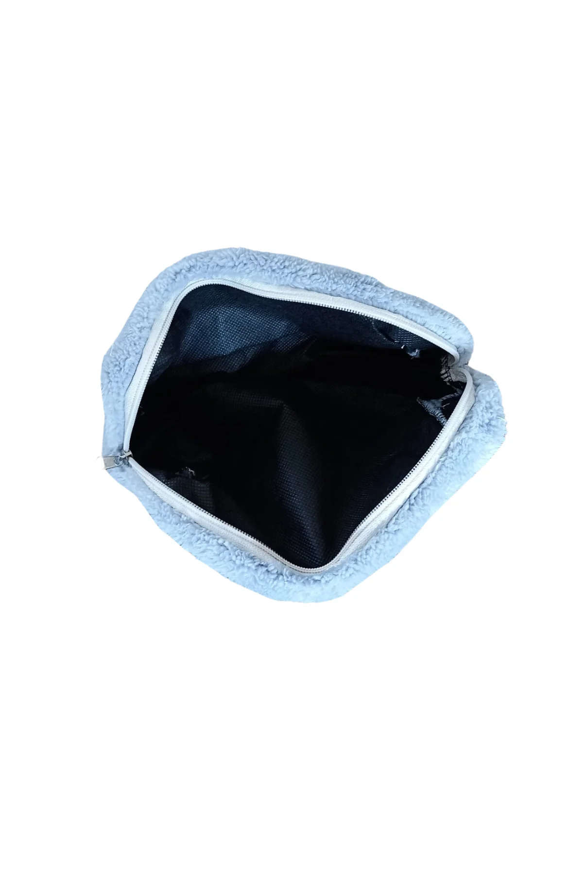 Taşınabilir Peluş/Polar Fermuarlı Makyaj Çantası Mavi
