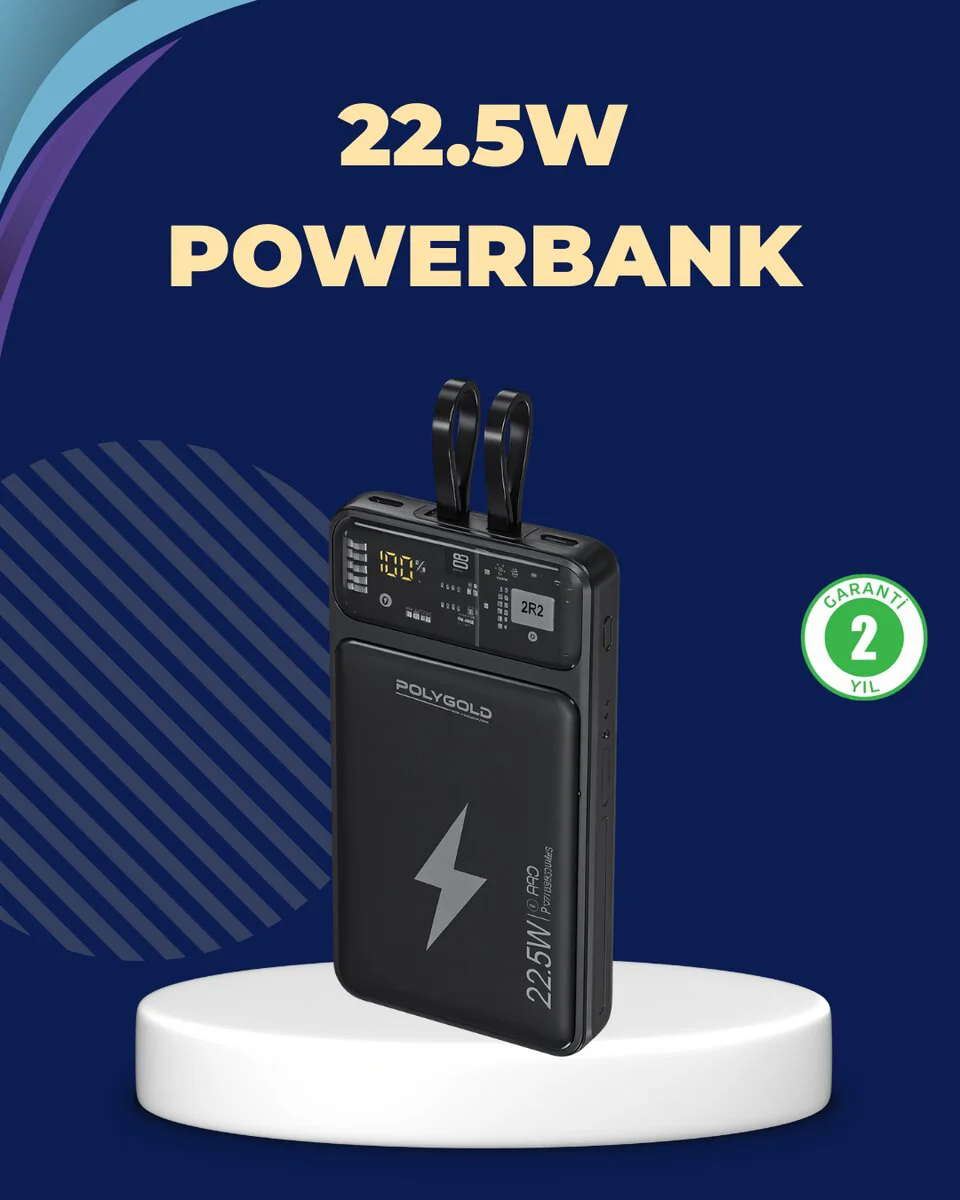 Taşınabilir Powerbank 22.5W Hızlı Şarj Dahili Kablo ile - 10000 mAh