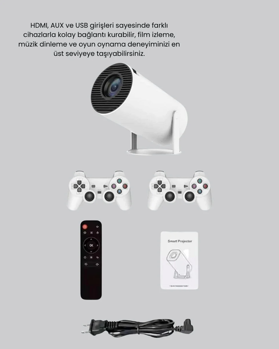 Taşınabilir Projeksiyon Cihazı 4K Destekli Wi-Fi Kablosuz Ekran Yansıtma