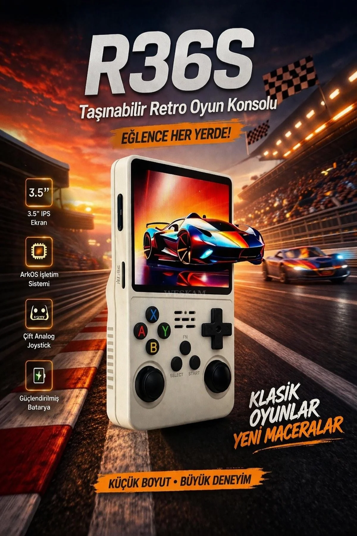 Taşınabilir retro oyun konsolu beyaz renk 64 GB hafıza 15000+ yüklü oyun bluetooth yok