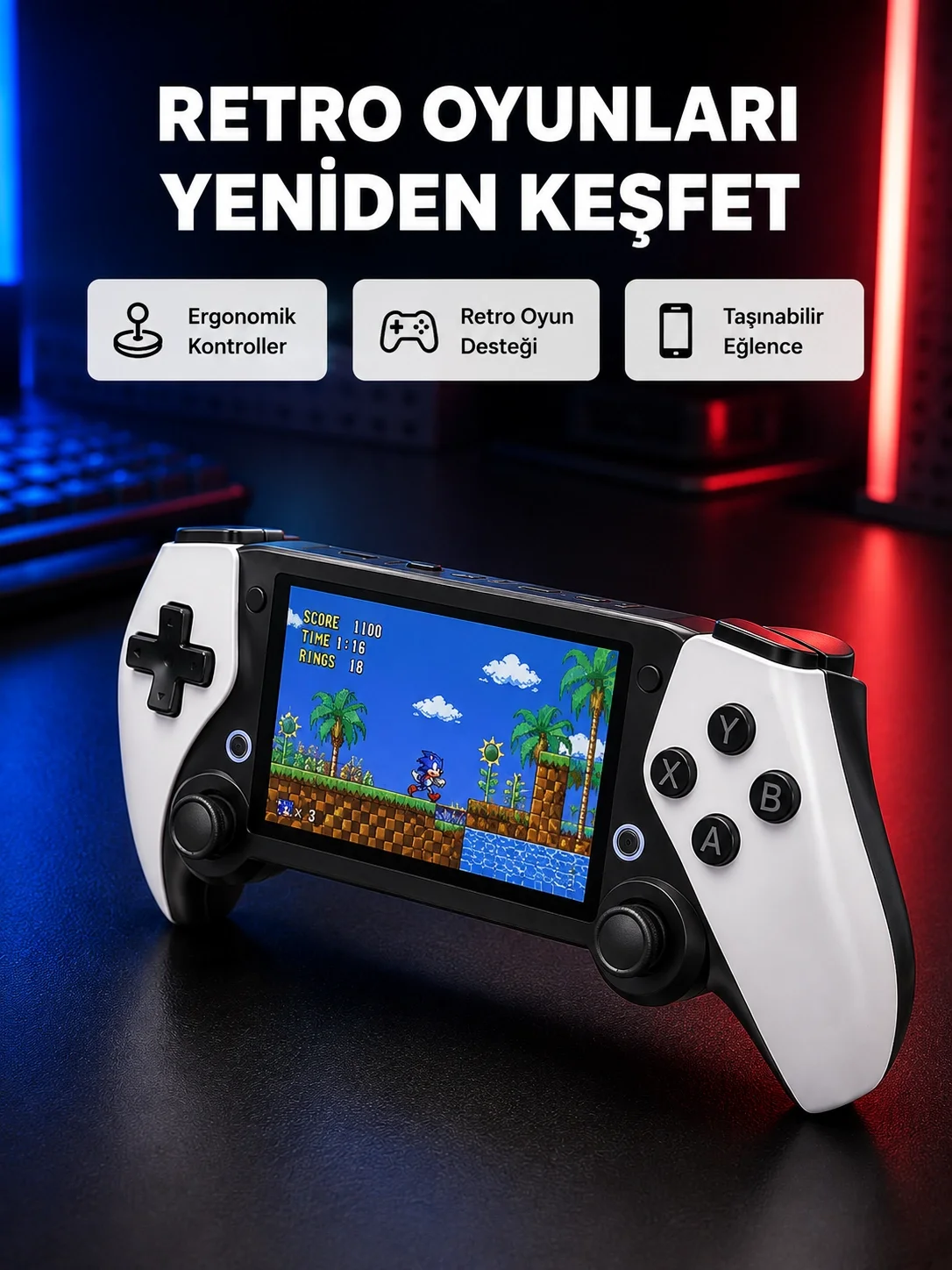 Taşınabilir Retro Oyun Konsolu – 4.3 İnç Ekran, 64 GB Hafıza ve Klasik Oyun Arşivi