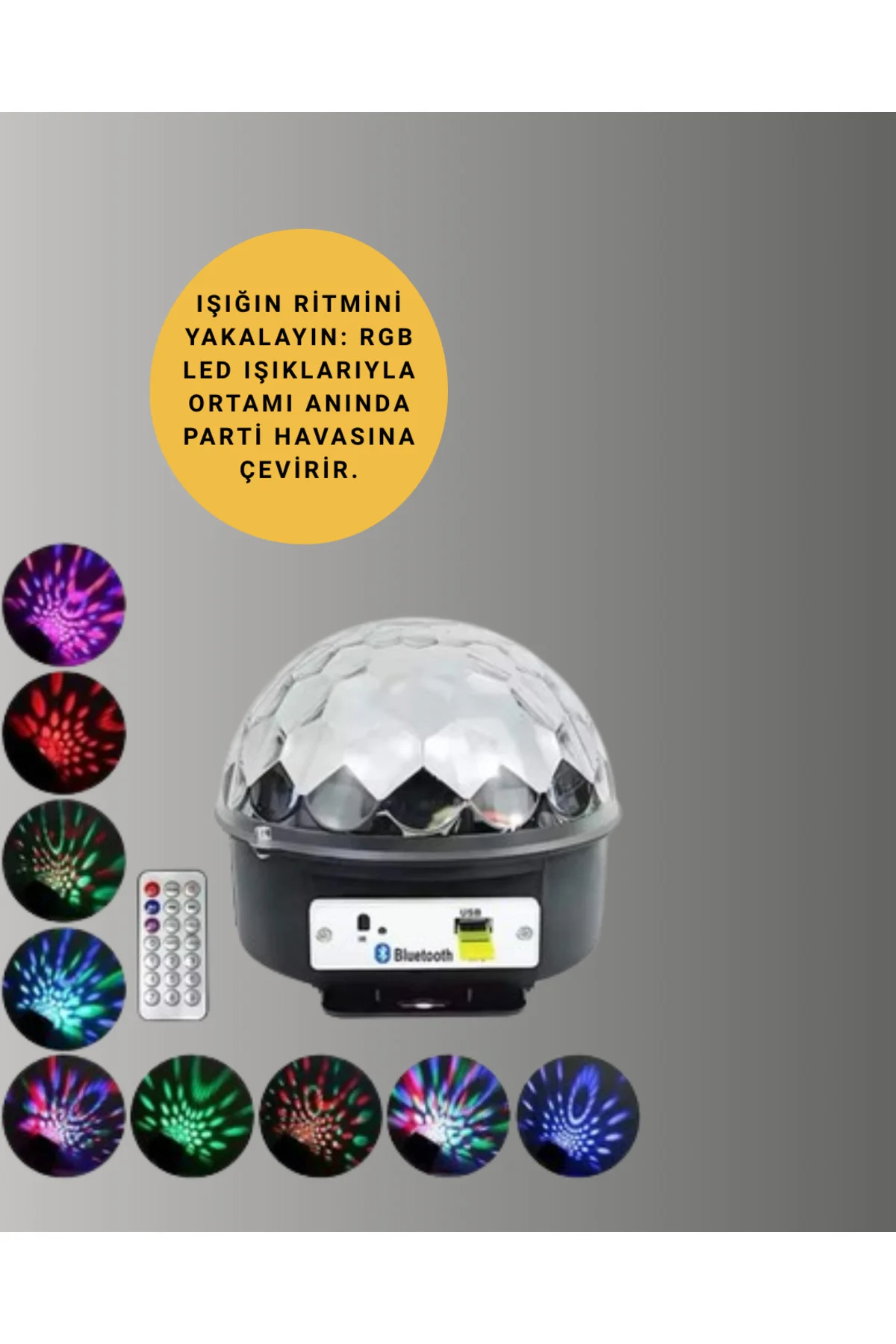Taşınabilir RGB Disko Topu Bluetooth ve Uzaktan Kumanda Özellikli