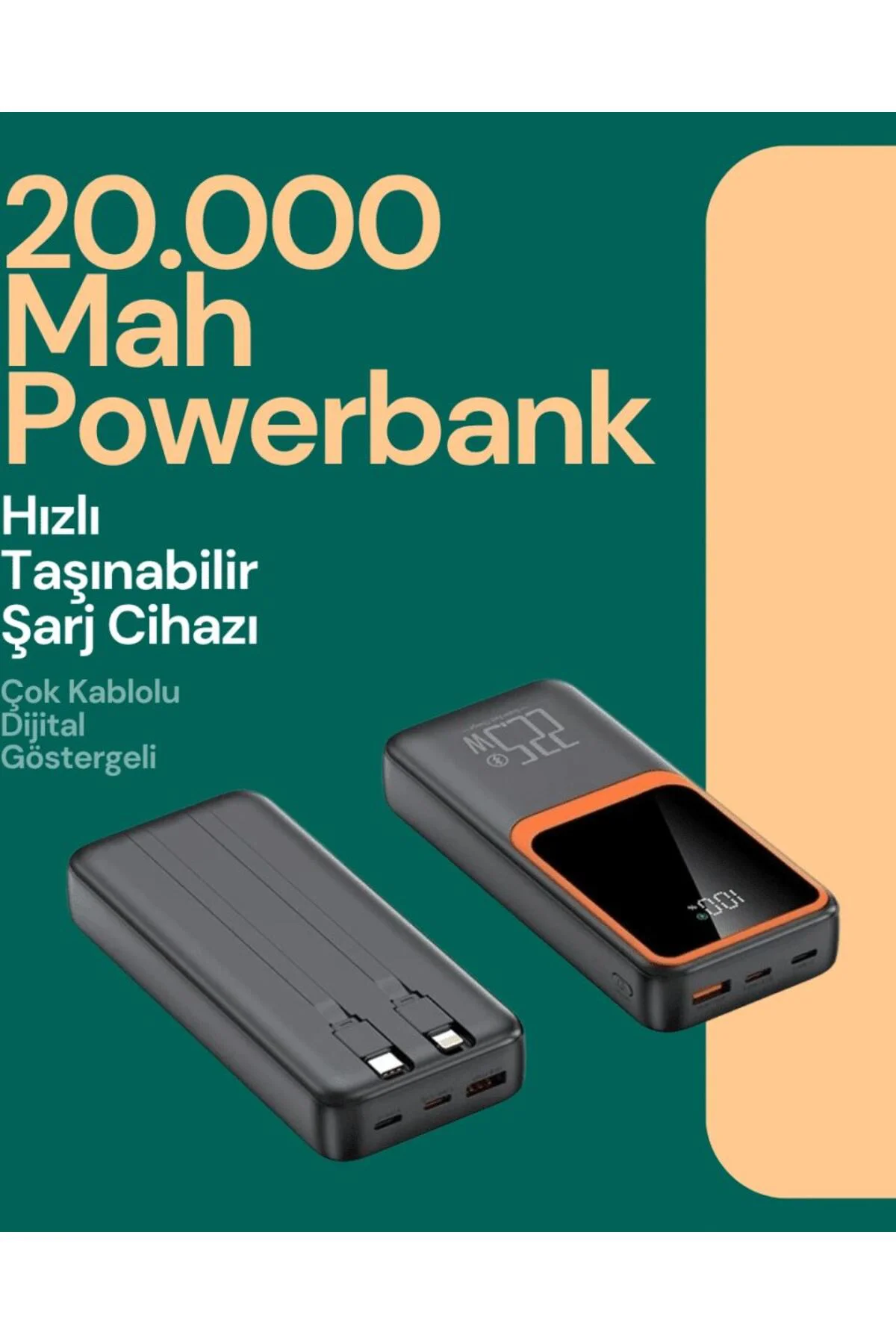 Taşınabilir Şarj Cihazı 20000 Mah | 22.5w Hızlı Şarj + Dijital Ek
