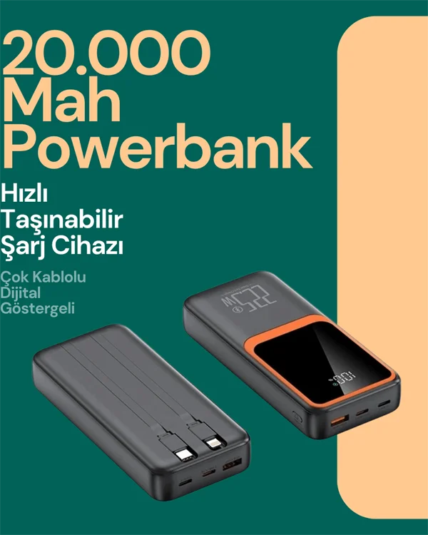 Taşınabilir Şarj Cihazı 20000 mAh | 22.5W Hızlı Şarj + Dijital Ekran + Kablo Dahil Fiyatı, Yorumları ve Özellikleri