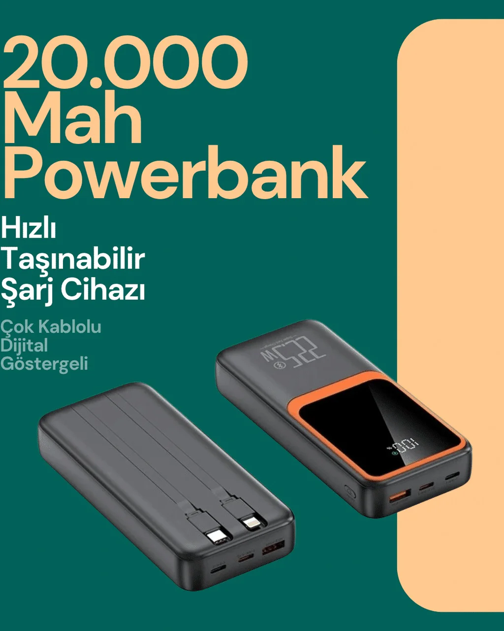 Taşınabilir Şarj Cihazı 20000 Mah 22.5w Hızlı Şarj + Dijital Ekran + Kablo Dahil - Lisinya Diğer