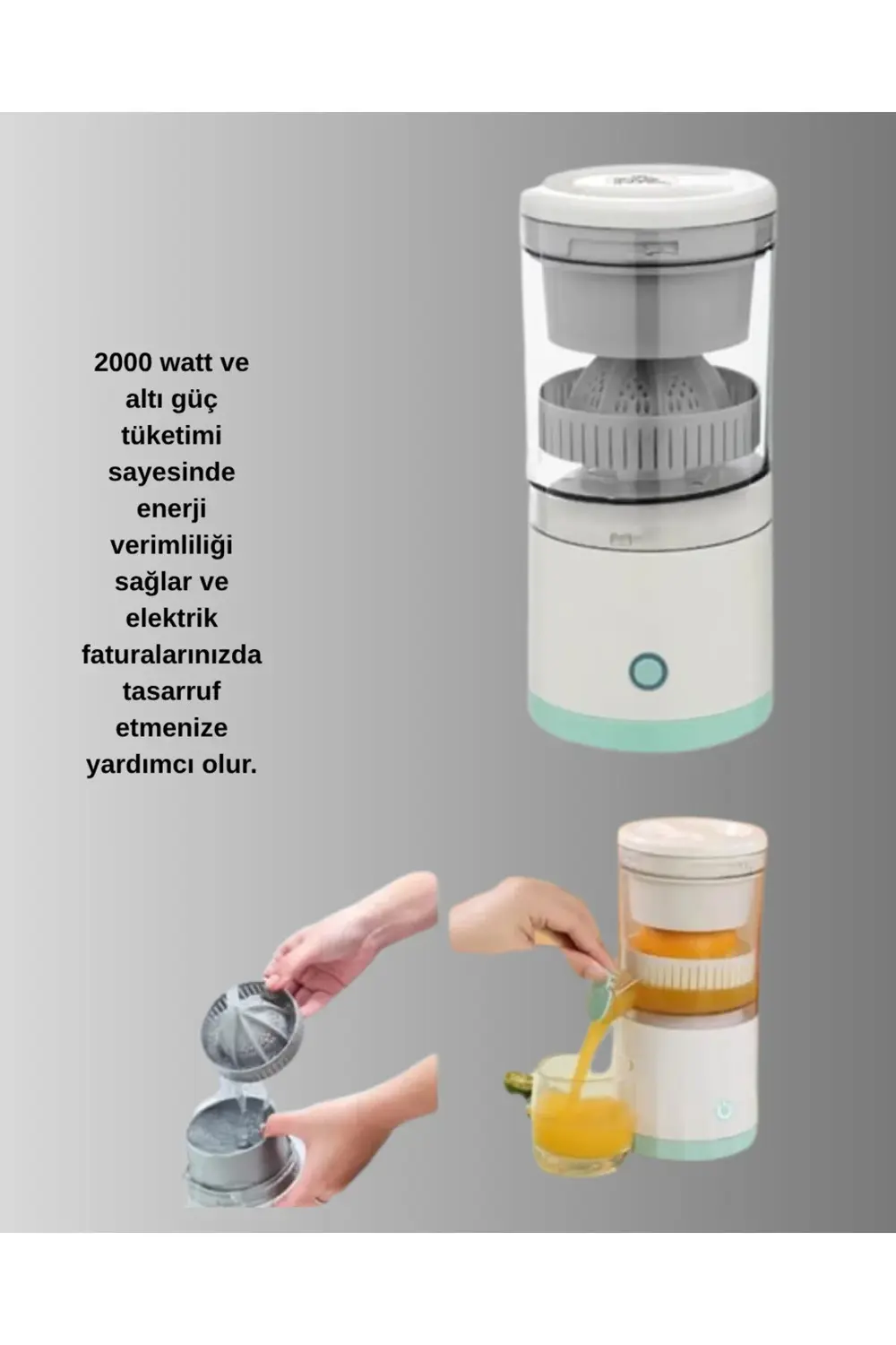 Taşınabilir Şarjlı Katı Meyve Sıkacağı – 45W Güç 18000 RPM Hız 40