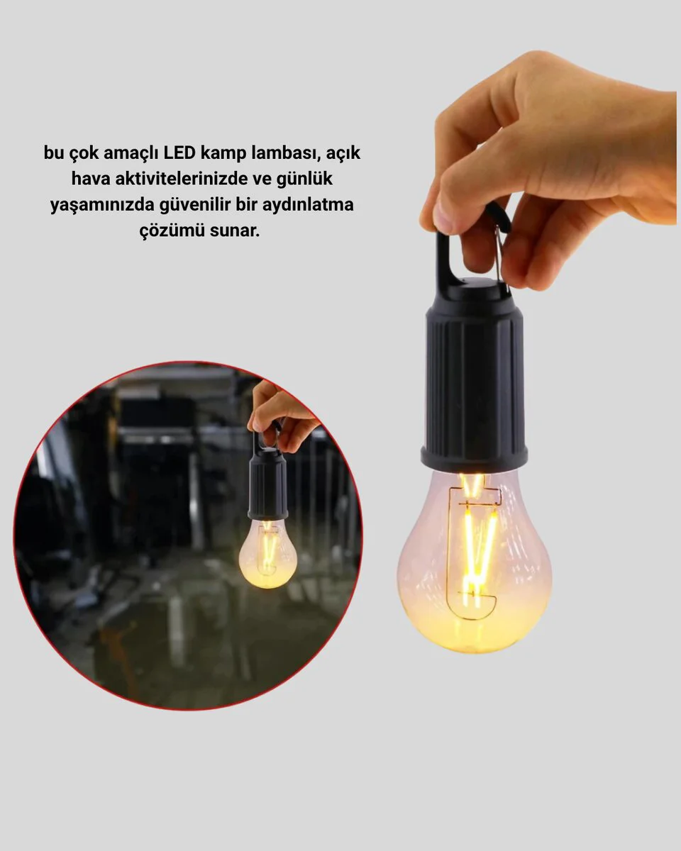 Taşınabilir Şarjlı LED Kamp Lambası – Type-C Girişli Kancalı Tasarım