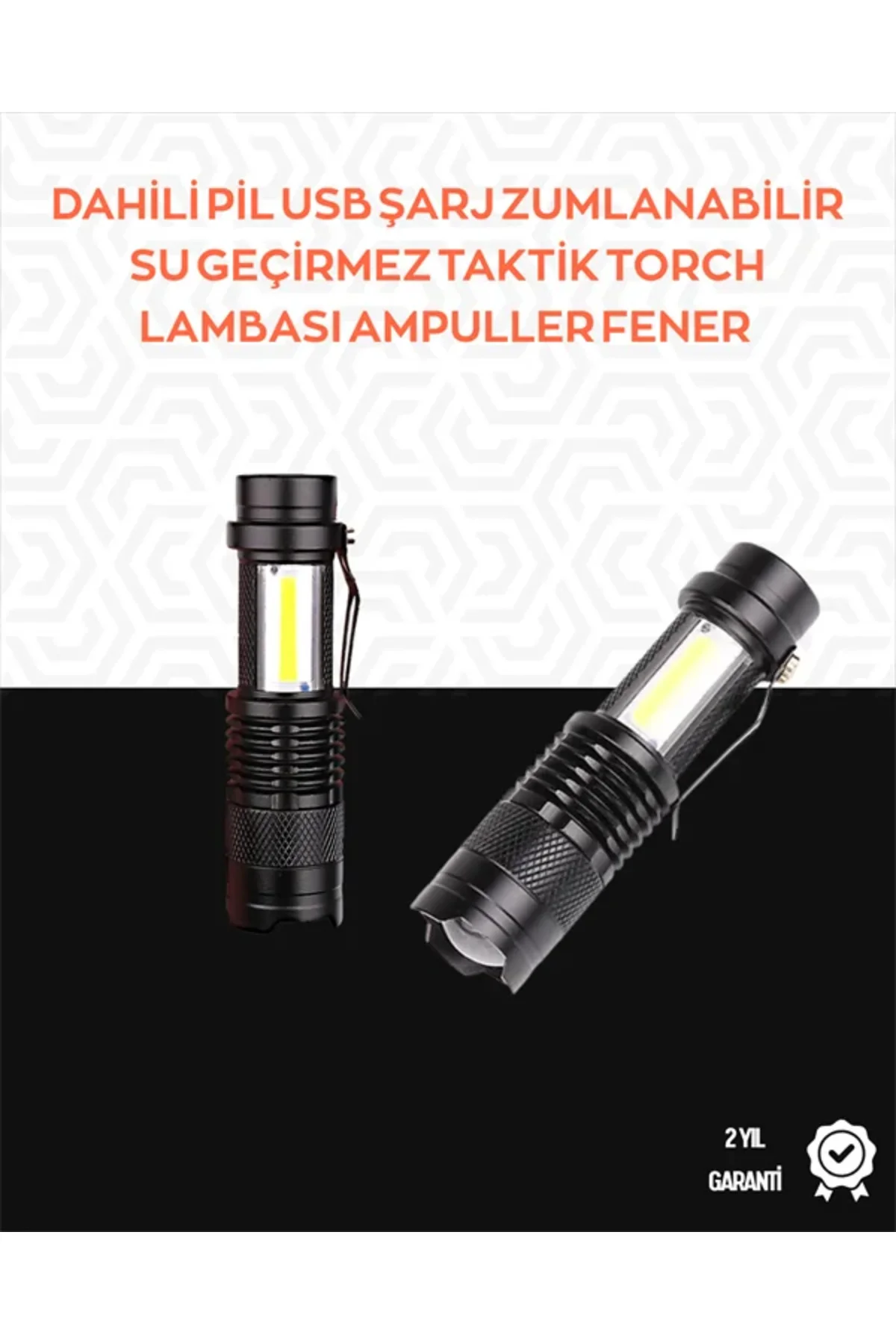 Taşınabilir Şarjlı LED Fener - 4 Modlu, 2000LM, Ayarlanabilir Oda