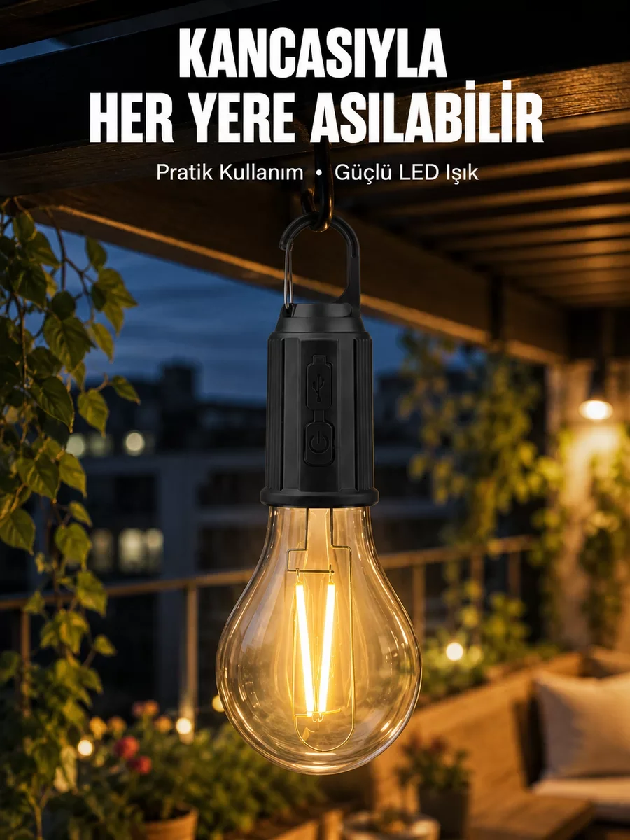 Taşınabilir Şarjlı Led Ampul Askılı Lamba - 7/24 Güvenli Aydınlatma Çözümü