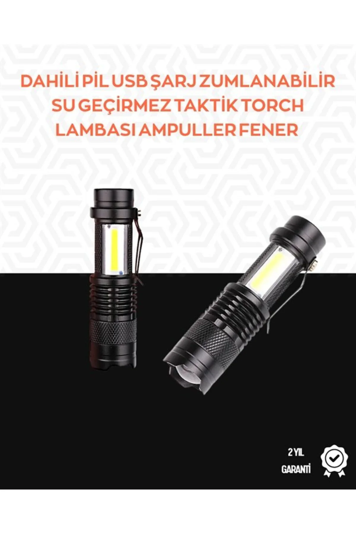 Taşınabilir Şarjlı Led Fener - 4 Modlu, 2000lm, Ayarlanabilir Oda