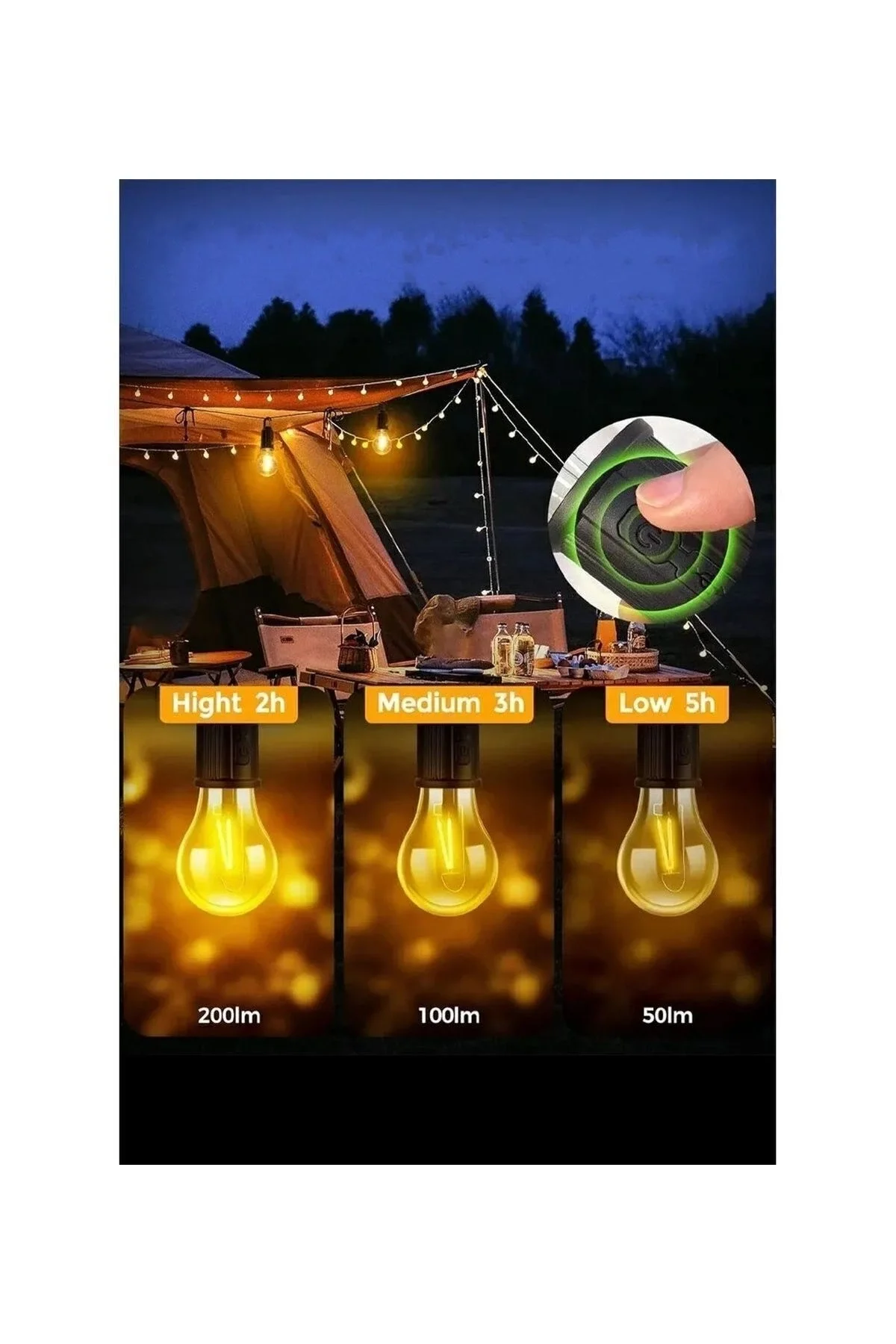 Taşınabilir Şarjlı Led Ampül Outdoor Kamp Bahçe Lambası 10W Askıl