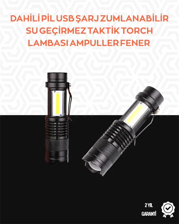 Taşınabilir Şarjlı LED Fener - 4 Modlu, 2000LM, Ayarlanabilir Oda