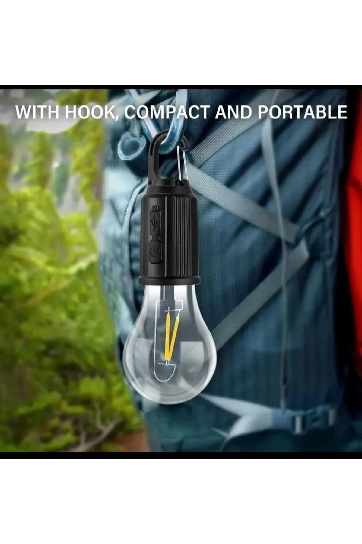 Taşınabilir Şarjlı Led Ampül Outdoor Kamp Bahçe Lambası 10W Askılı Kırılmaz Led Işık