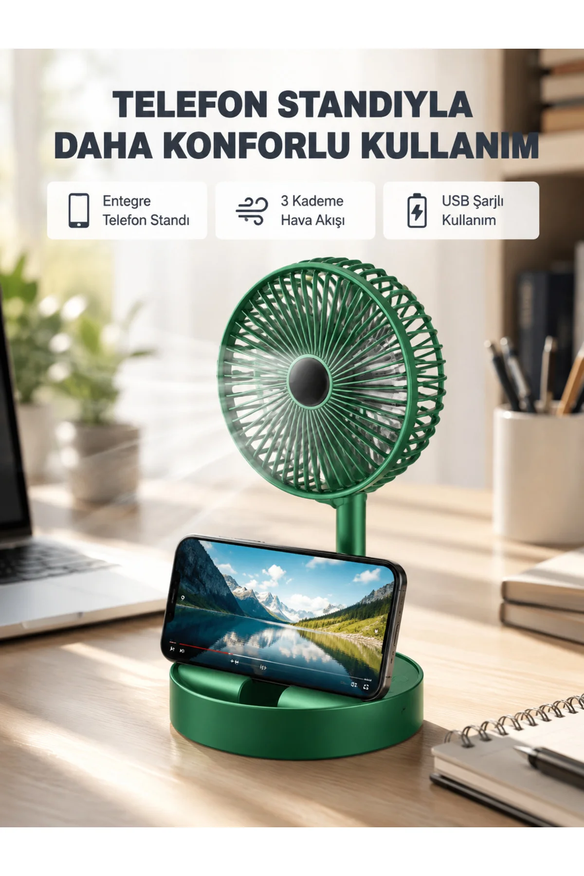 Taşınabilir Şarjlı Mini Fan – Katlanabilir Gövde, 3 Hız Kademesi Taşınabilir Şarjlı Mini Fan – Katlanabilir Gövde, 3 Hız Kademesi