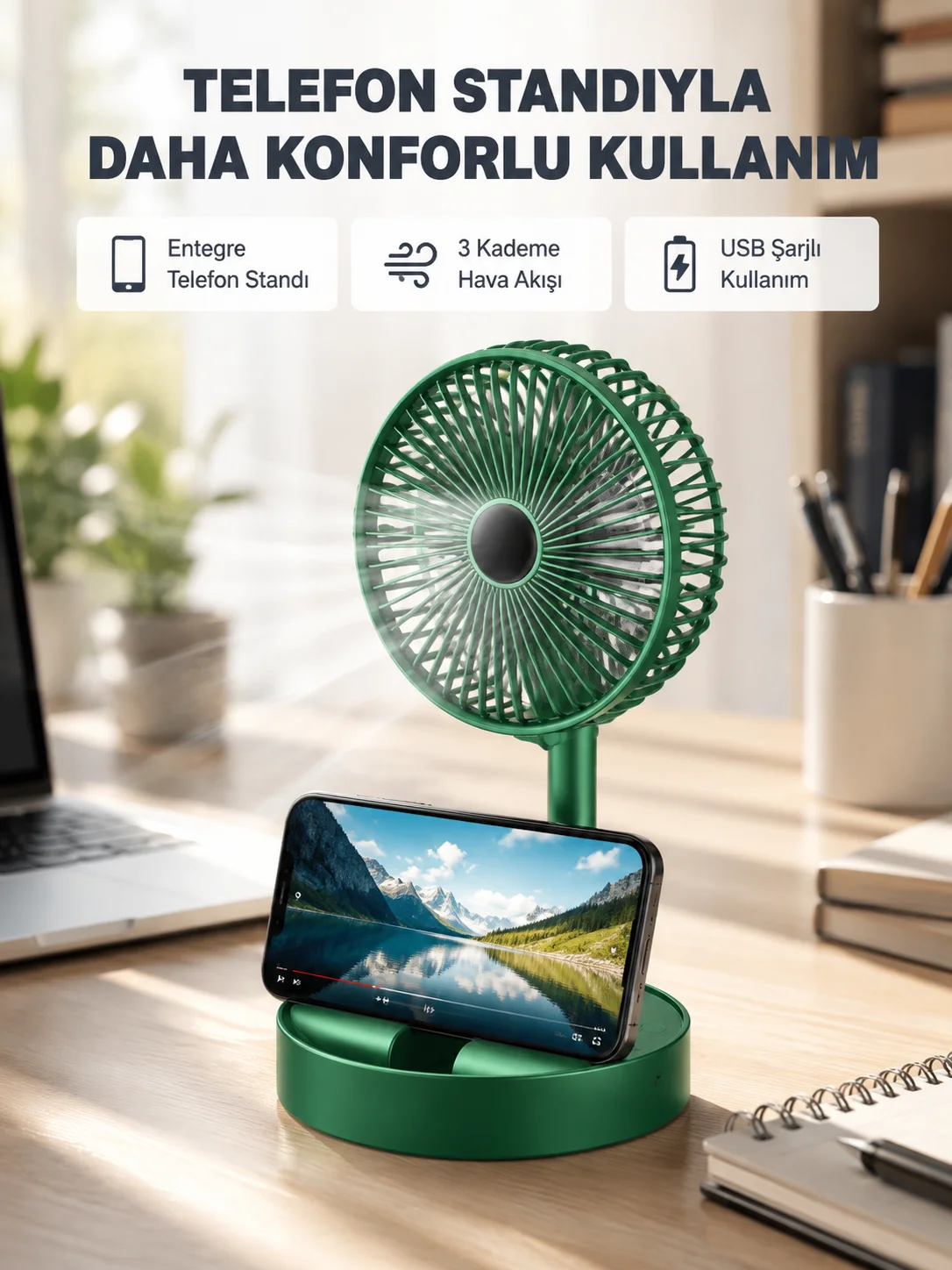 Taşınabilir Şarjlı Mini Fan – Katlanabilir Gövde, 3 Hız Kademesi Fiyatı, Yorumları ve Özellikleri