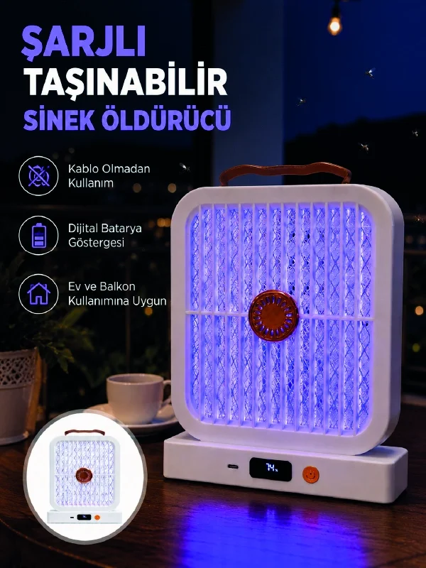 Taşınabilir Şarjlı Sivrisinek Öldürücü 365NM UV Işıklı Beyaz Model Taşınabilir Şarjlı Sivrisinek Öldürücü 365NM UV Işıklı Beyaz Model