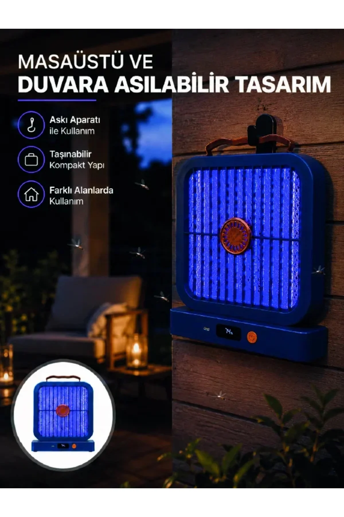 Taşınabilir Şarjlı Sivrisinek Öldürücü UV Işıklı Mavi Model