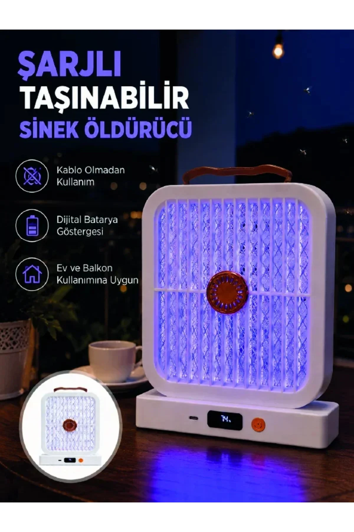 Taşınabilir Şarjlı Sivrisinek Öldürücü 365NM UV Işıklı Beyaz Model Taşınabilir Şarjlı Sivrisinek Öldürücü 365NM UV Işıklı Beyaz Model