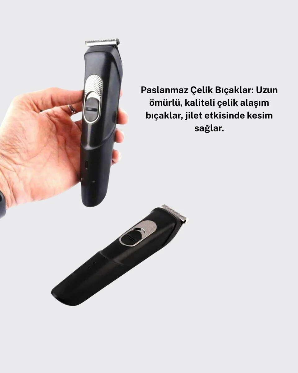 Taşınabilir Şarjlı Saç Sakal Tıraş Makinesi – 3 Taraklı Sessiz ve
