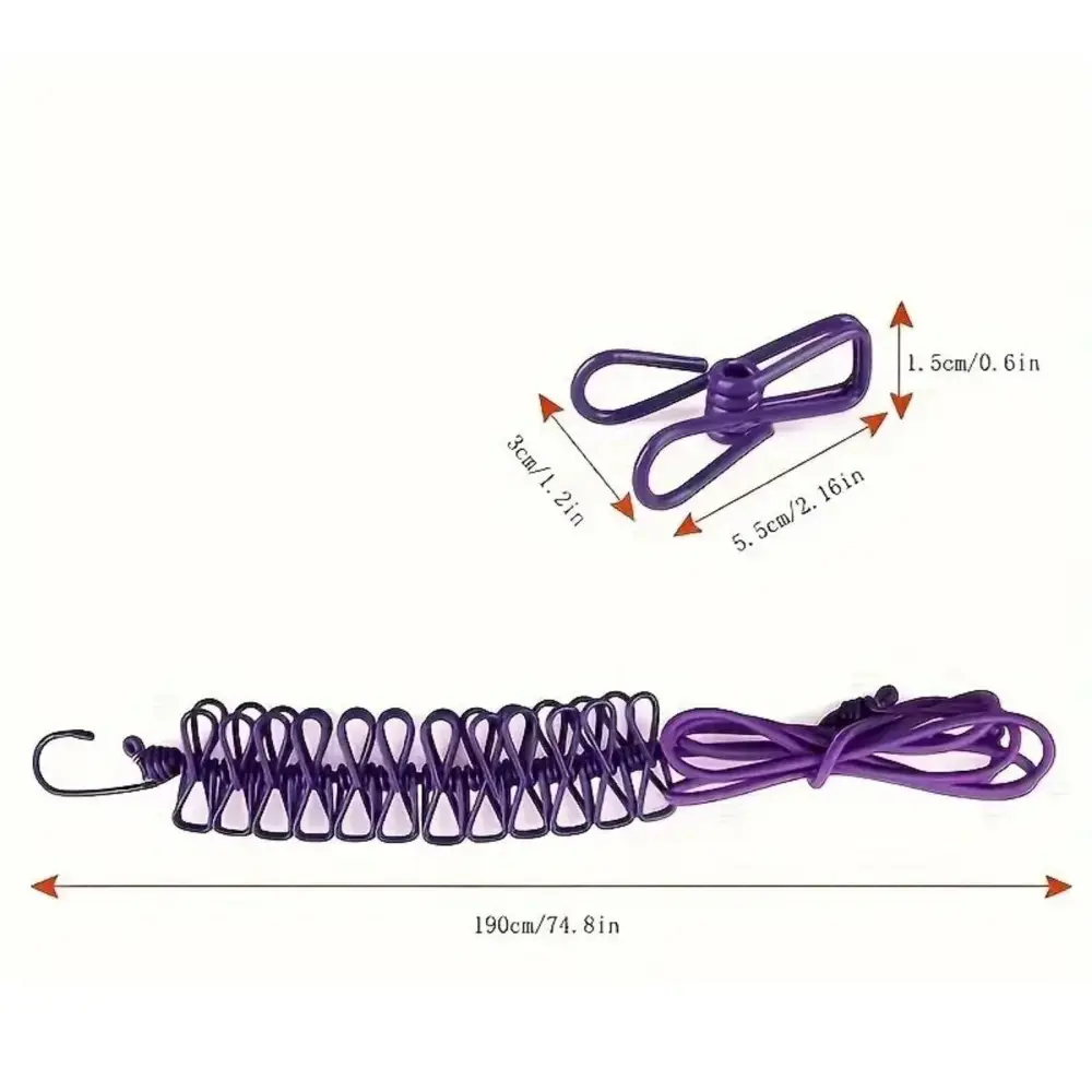 Taşınabilir Seyahat Çamaşır İpi 12 Mandallı Klipsli Lastikli Çama