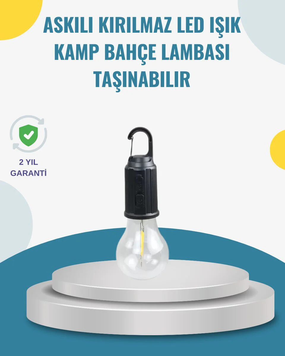 Taşınabilir Sıcak Işık Yayan LED Kamp Lambası - Otomatik Sensörlü ve USB Şarjlı