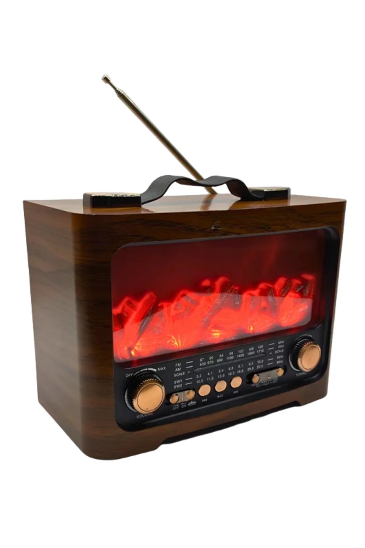 Taşınabilir Şömine Efektli Bluetooth Hoparlör FM Radyo LED Işıklı