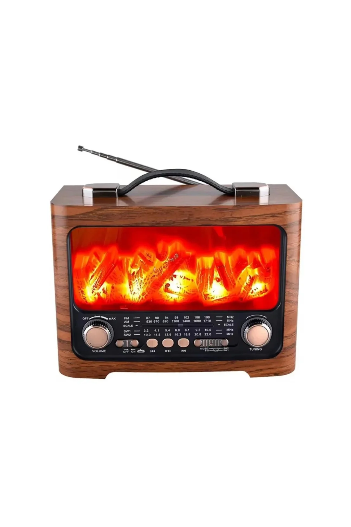 Taşınabilir Şömine Efektli Bluetooth Hoparlör FM Radyo LED Işıklı