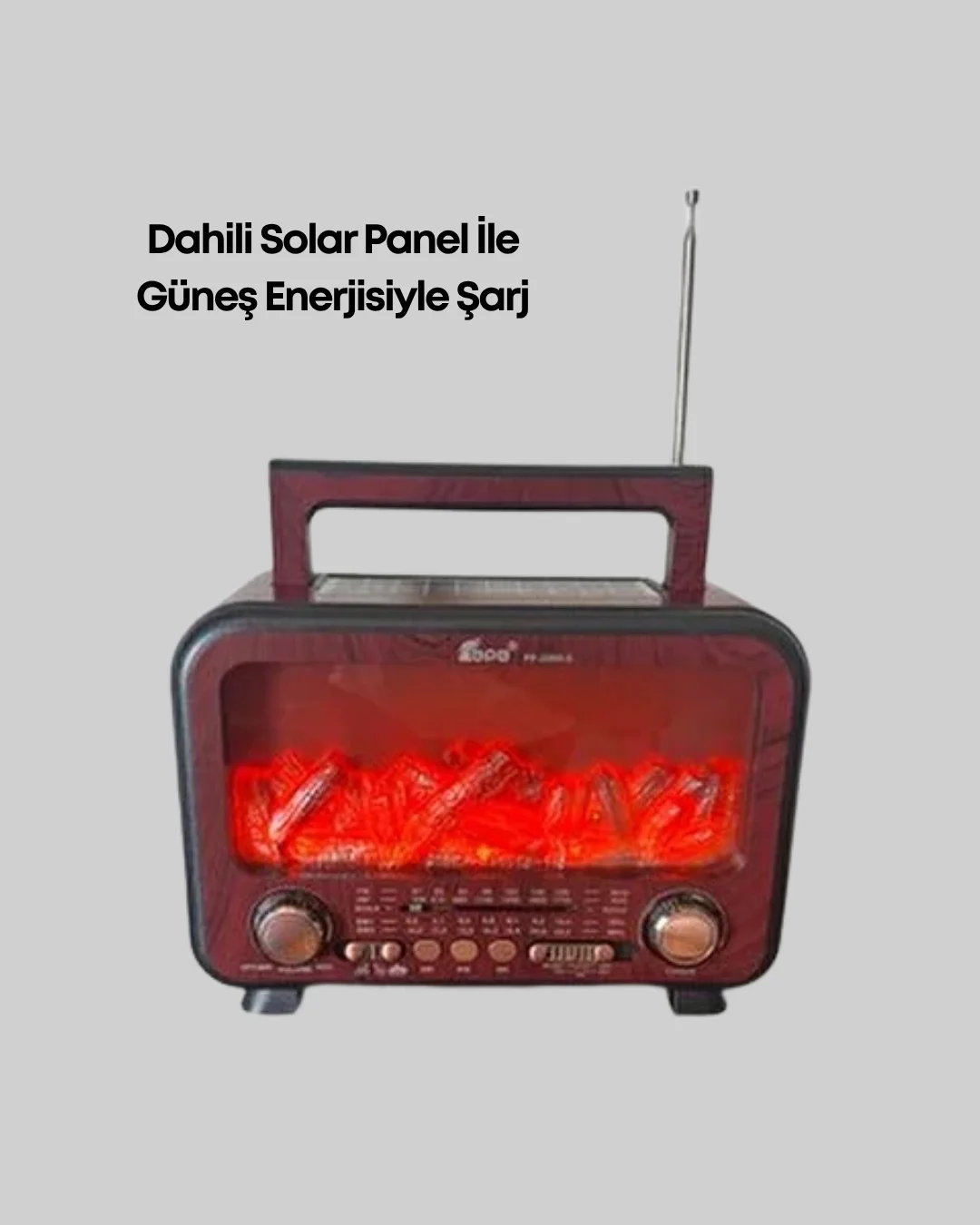 Taşınabilir Şömine Görünümlü Bluetooth Hoparlör – Solar Şarjlı, Alev Işıklı, 7W Ses