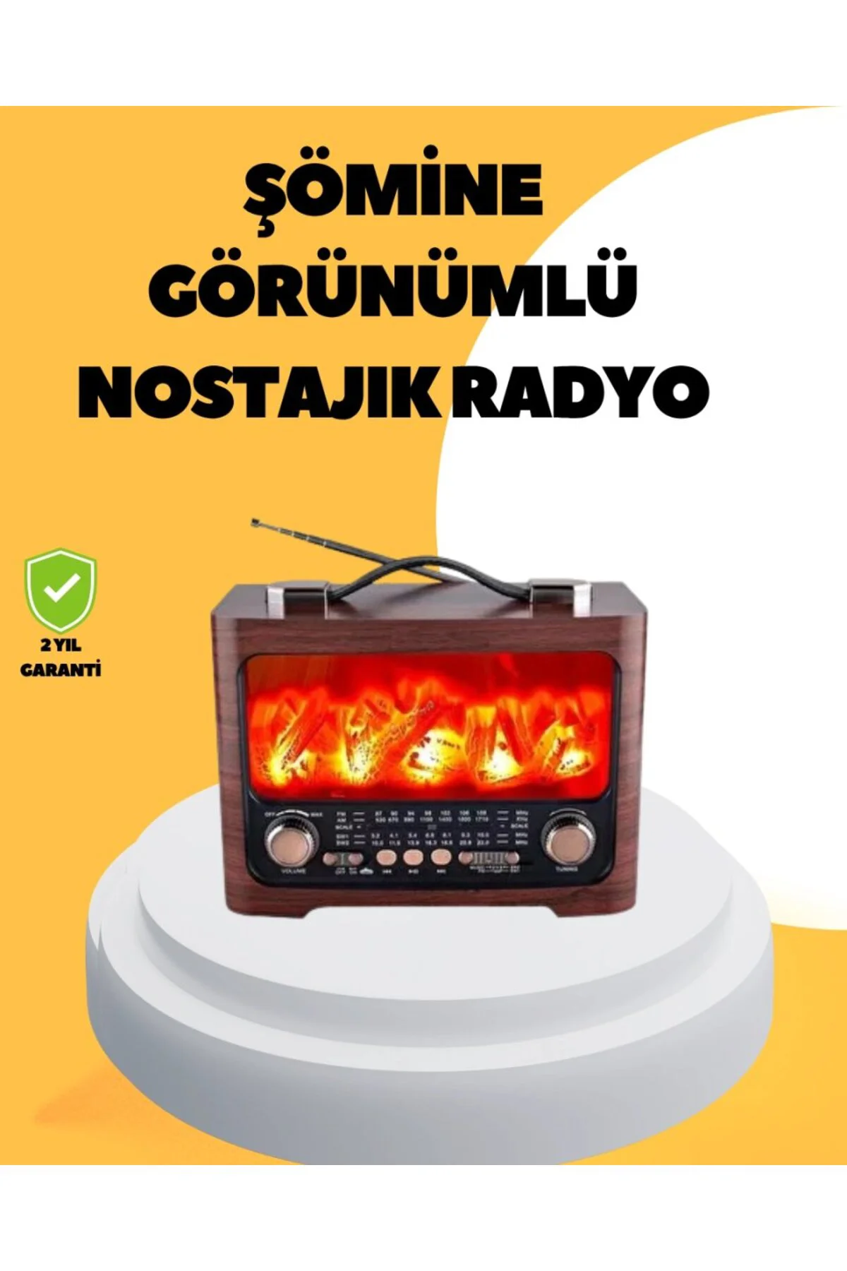 Taşınabilir Şömine Görünümlü Bluetooth Hoparlör – Solar Şarjlı, Alev Işıklı, 7w Ses