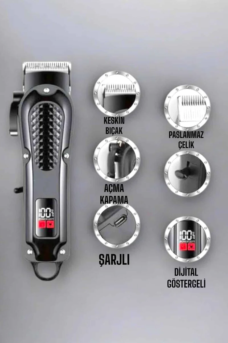 Taşınabilir Tıraş Makinesi - Paslanmaz Çelik Bıçaklı ve Şarjlı