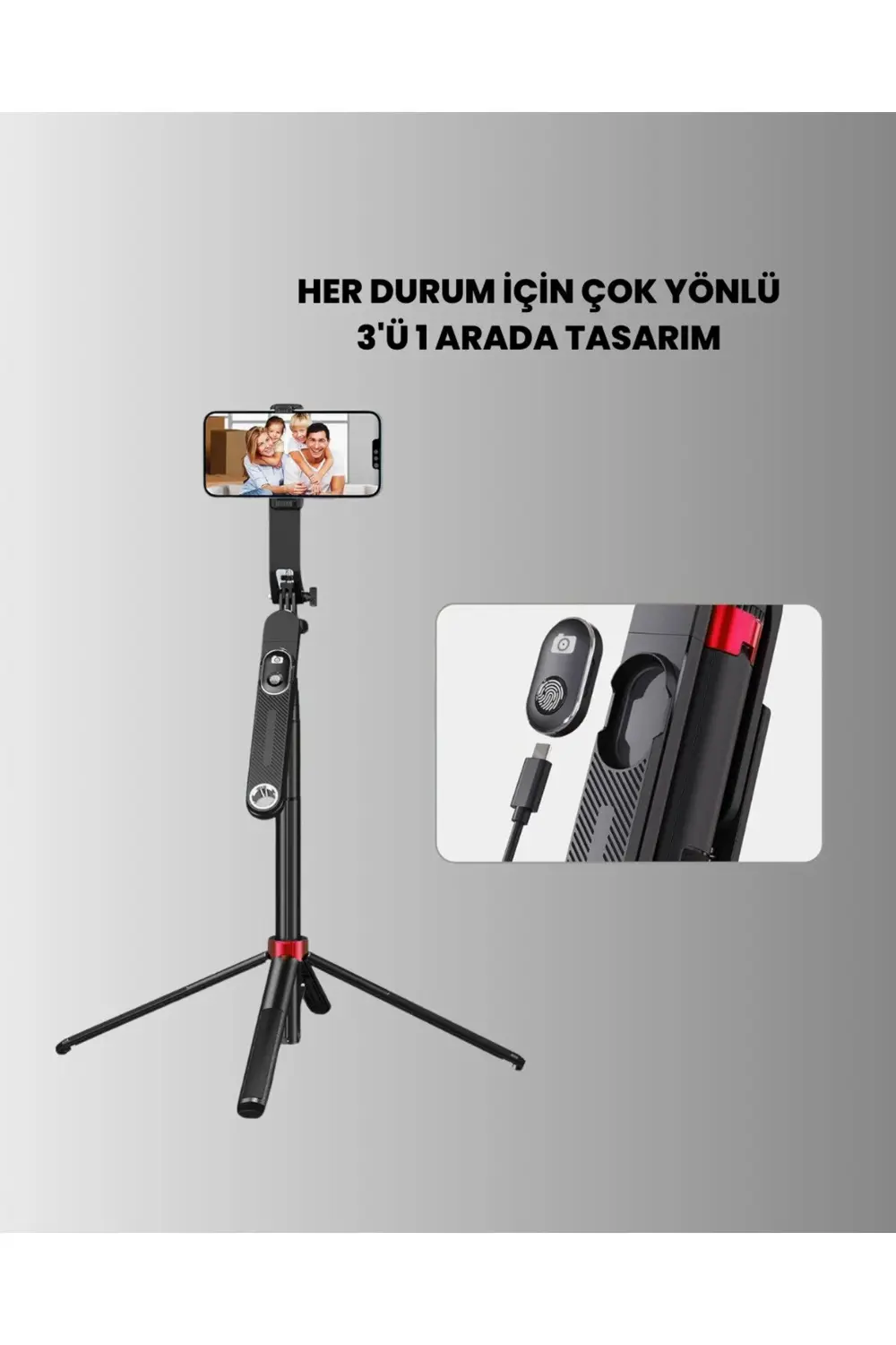 Taşınabilir Tripod ve Selfie Çubuğu Vlog ve Video Çekimi