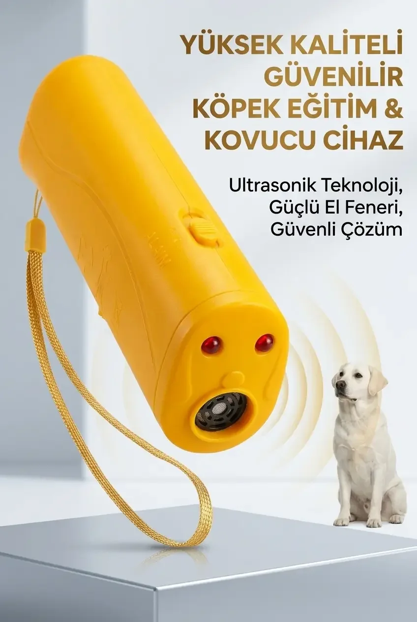 Taşınabilir Ultrasonik Köpek Kovucu Eğitim ve Uzaklaştırma Cihazı Fenerli Sarı Ürün