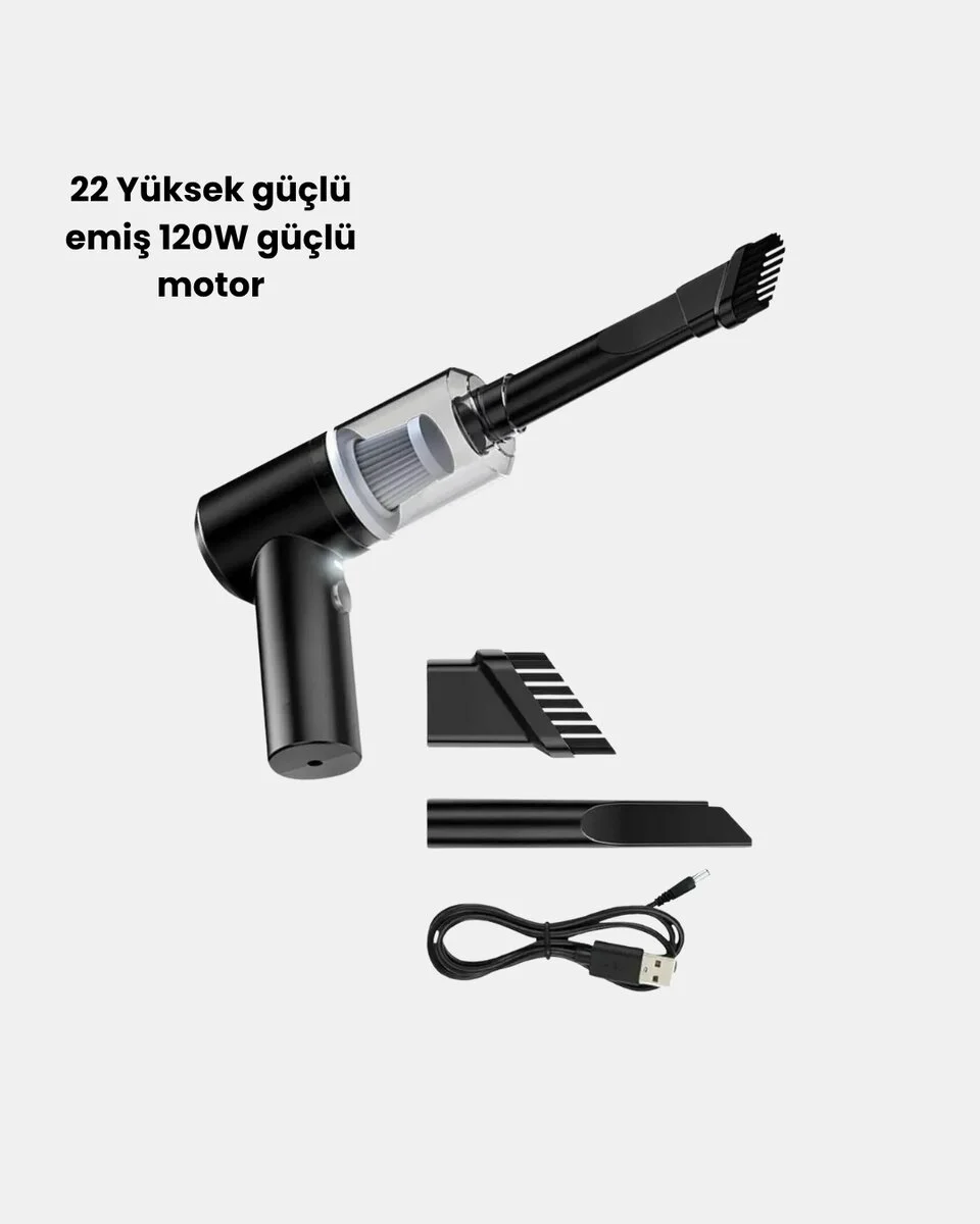 Taşınabilir Vakumlu Araç Süpürgesi – Katlanabilir Sap Yıkanabilir Filtre 120W Motor