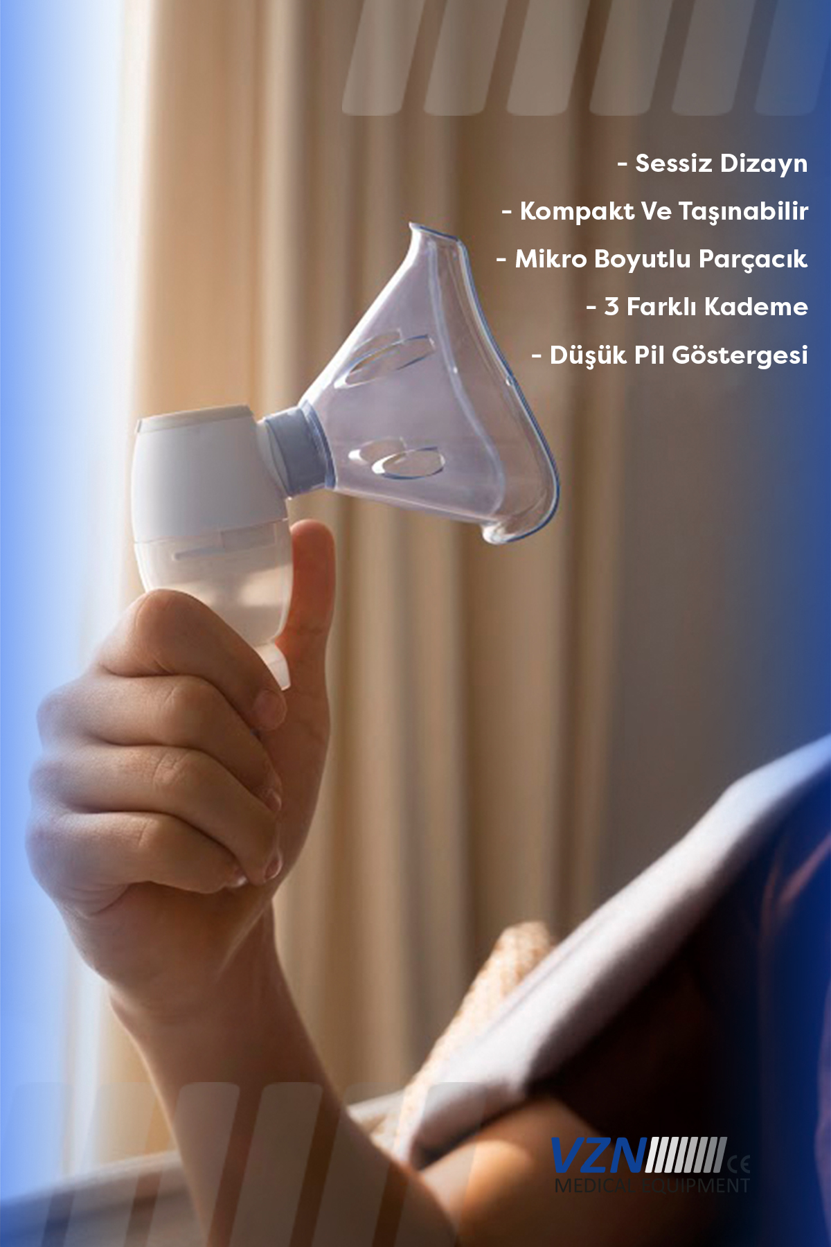 Taşınabilir Yeni Mesh Nebulizatör Şarjlı,kademe Ayarlanabilir 3 K