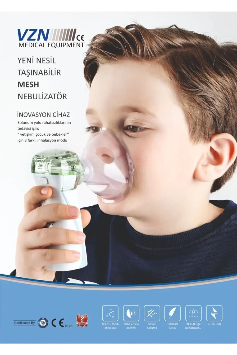 Taşınabilir Yeni Mesh Nebulizatör Şarjlı,kademe Ayarlanabilir 3 K