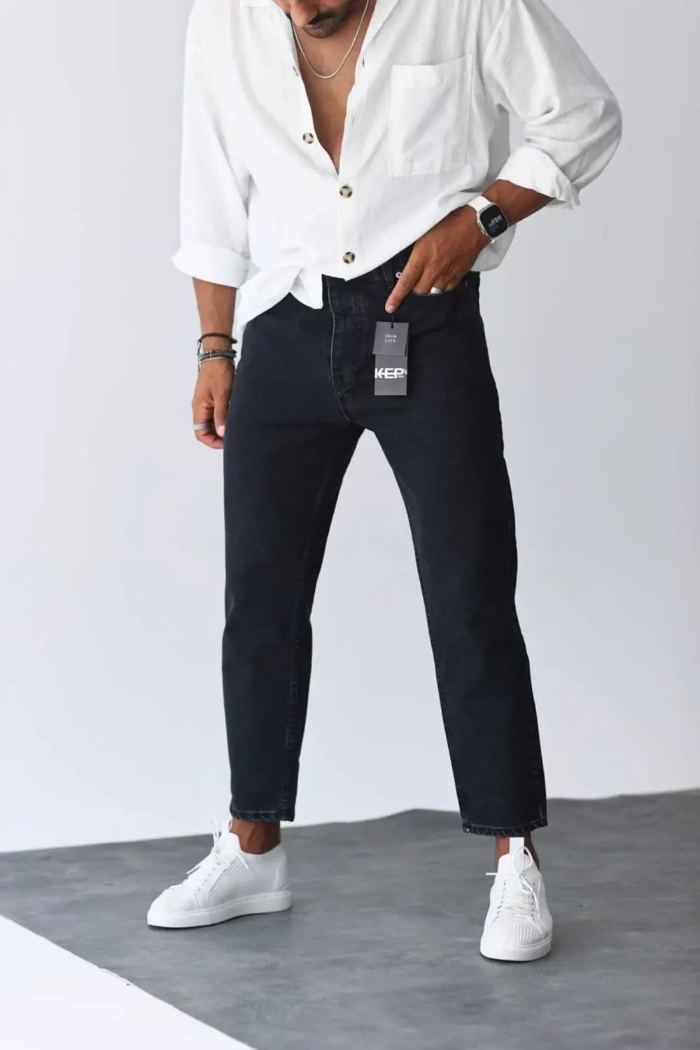 Taşlamalı Siyah Boyfriend Pantolon