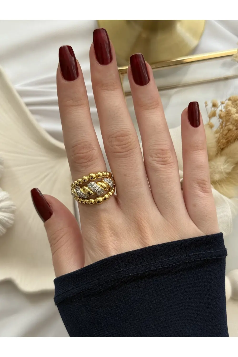 Atelier Emine Taşlı Burgulu Gold Yüzük