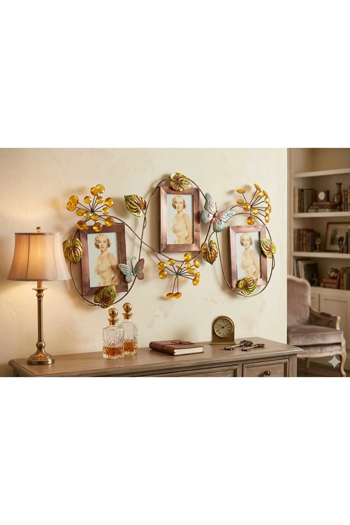 Taşlı Dekoratif Duvar Resim Çerçevesi 3 Lü 66x37cm