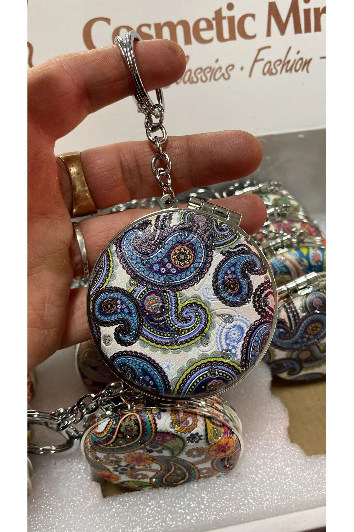 Taşlı El Aynası Anahtarlık 6 cm